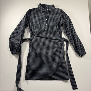 Ran 2 Shirt Dress Women’s S Black White Plaid Cotton Korea Academia Minimalist